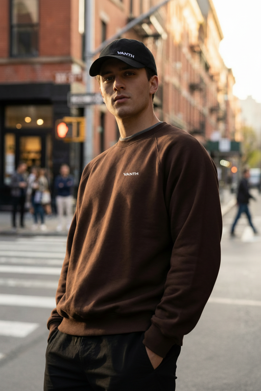 Combo VANTH - felpa oversize marrone + berretto cotone nero streetwear