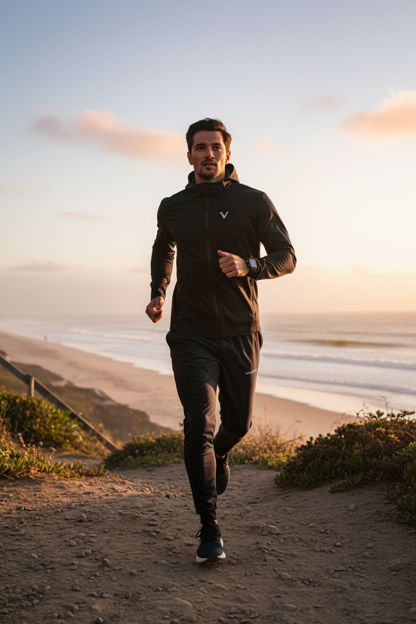Combo VANTH - pantaloni neri + giacca nera running costiero